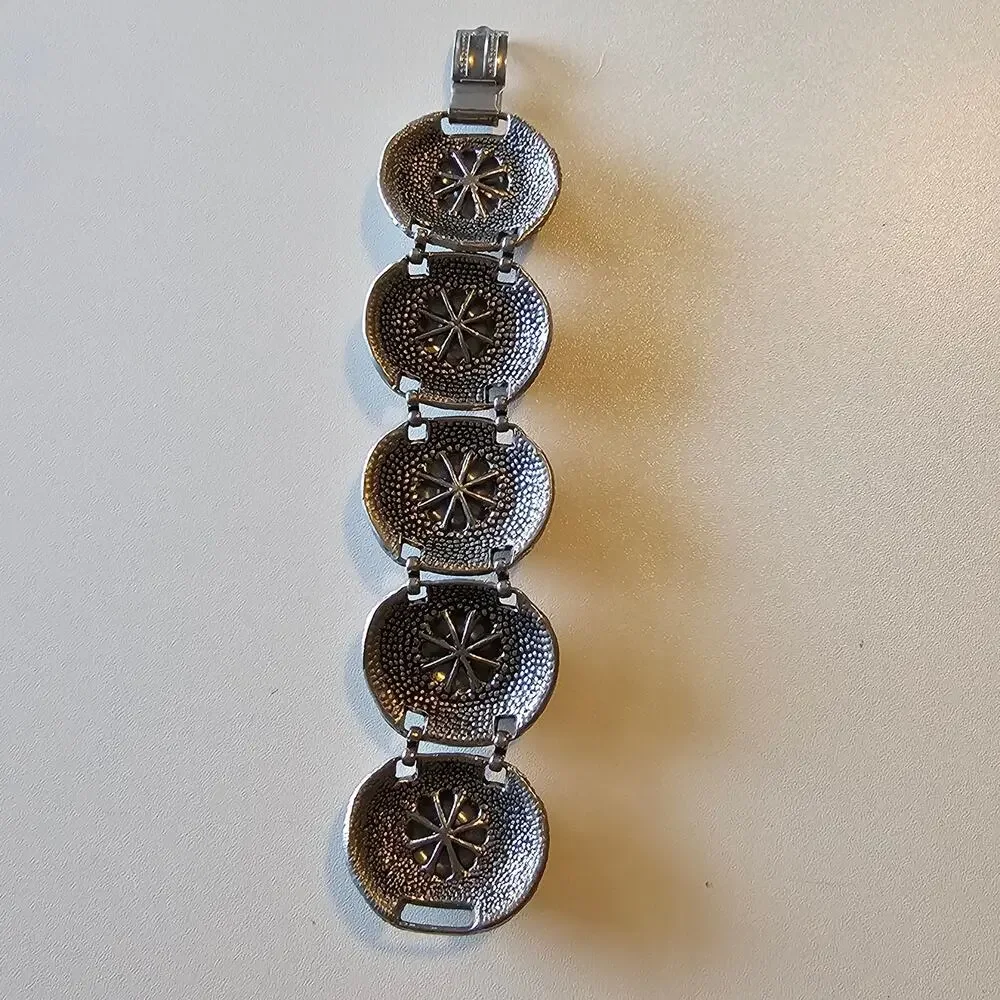 Vintage Oversized Chunky Silver Cabochon Chain Link Bracelet